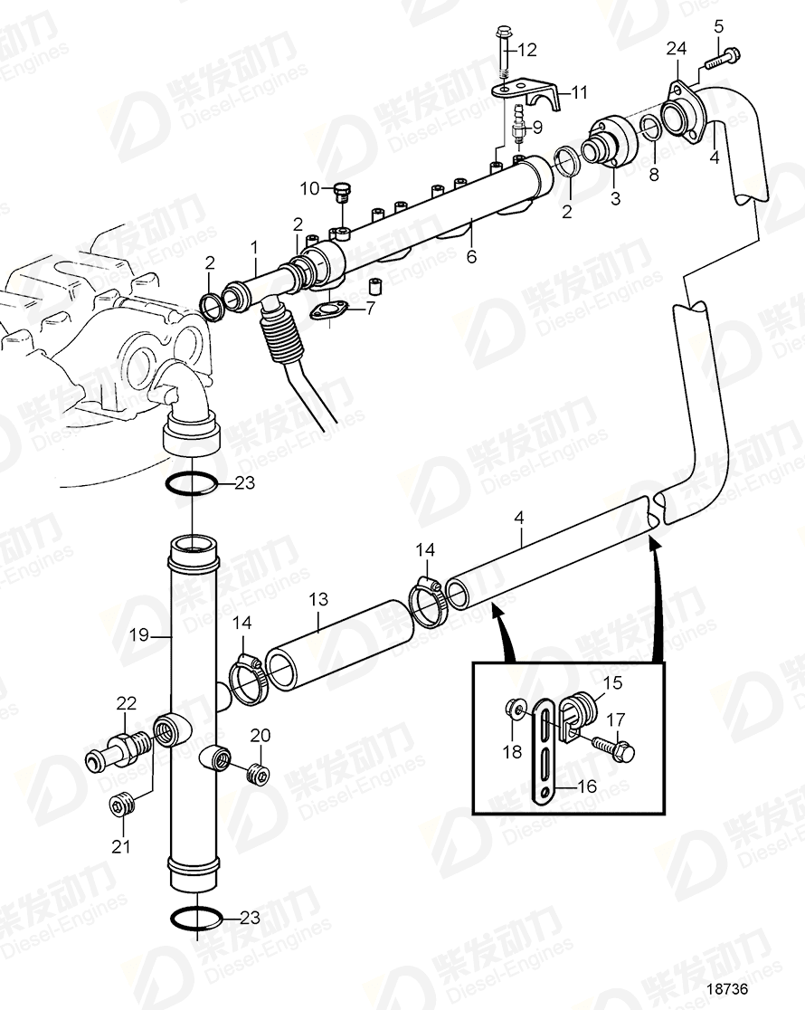 volvo penta Coolant pipe 3828489 Drawing volvo penta Coolant pipe 3828489 Drawing